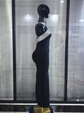 Sexy Halter Neck Cut out Diamonds Bandage Dress Women Black Sleeveless Backless Crystal Bodycon Long Dresses Evening Party Gowns