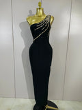 Elegant Black One Shoulder Sparkly Diamond Bodycon Bandage Long Dress Celebrity Evening Party Club Prom Luxury Birthday Dress