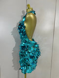 Sexy Shiny Round Sequins Halter Backless Mesh Mini Dress Women Celebrate Eveing Party Club Luxury Birthday Nightclub Stage Wear