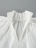 Elegant Lace Women Shirts Stand Collar Long Sleeve Lace Up Minimalist Loose Shirt for Daily Casual Wear Fashion New