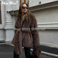 Winter 2026 New Stylish Mocha Brown Belted Wrap Fur Coat Women Street Fashion Girls Fluffy Faux Fox Fur Jacket Overcoat