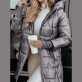 Women Hooded Quilted Mid-Length Puffer Coat Zipper Shiny Surface Warm Cotton Padded Jacket 2026 Fashion Casual Winter Outerwear