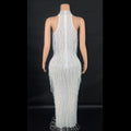Women Prom White Dresses Elegant Sexy Halter With Crystal Tassel Luxury Party Long Gown Evening Dress
