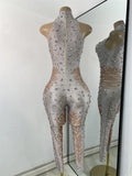 Women Sexy Spandex Rhinestones Sleeveless Tight Jumpsuit Celebrate Birthday Evening Club Rompers Photo Shoot Wear