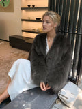 Beige Fluffy Faux Fur Jacket Women Long Sleeve Open Front Warm Cozy Coat Fall Winter Party Daily Streetwear Trendy Outerwear New