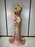 Luxury 3D Flower Sexy Halter Mesh See Through Maxi Long Dress Women Evening Party Birthday Photoshoot Club Stage Wear