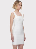 Summer Pure White Vintage Bandage Dress Mini Spaghetti Classic Slash Bustier Birthday Dress Office Lady Vestidos