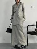 Temperament Two Piece Sets For Women Notched Collar Long Sleeve Spliced Button Blazer Straight Skirts Female New