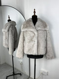 Solid Faux Fur Lapel Women's Coat Luxury Gradient Cropped Fluffy Fur Jacket Coat Winter Thicken Outerwear High Street