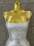 Women Sexy Metallic Gold Silver Bronze Bodycon Dress with Thin Straps and Drawstring Hem Evening Event Women Clubwear Outfit