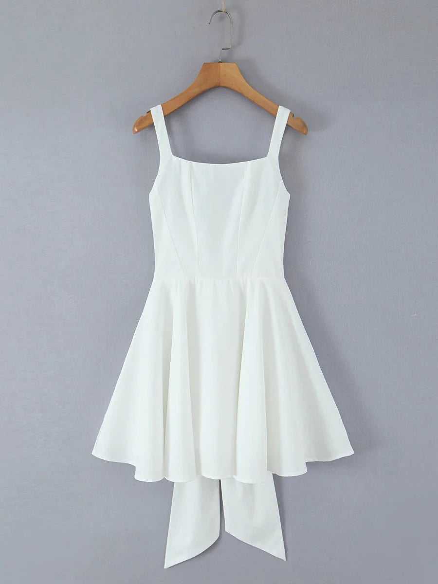 Sexy Hotsweet Mini Dress for Women Square Collar Sleeveless Slimming High Waist Spliced Bowknot Dresses Female New