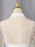 White Two Piece Set for Women Lapel Flare Sleeve Spliced Ruffles Lace Blouse High Waist Simpel Vest Dress Fairy Suit Female