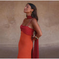 Brown Glitter Chiffon Tiered Maxi Dress Elegant One Shoulder Square Neck Flowy dresses 2026 Summer Formal Wedding  Party gowns