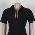 Sexy Deep V-neck Party Woman Jumpsuits Zipper Pocket Turn Down Collar Skinny Night Club Outfits One Piece Jumpsuit