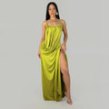 Elegant Milk Silk Ruched Twist Dresses Women Spaghetti Strap High Split Long Sleeveless Cocktail Party Wedding Guest Dress