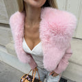 Elegant Faux Fur Coats Women's Warm Puffy Slim Long-Sleeve Collared Cardigan Winter Fashion High-Street Women Outwear