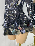 Flashing Rhinestones Mirrors Long Sleeve Dress Performance Singer Dancer Costume Bar Nightclub Party Stage Wear Birthday Vestido