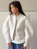 Temperament Solid Woolen Coat for Women V Neck Horn Sleeves Fashionable Designer Jackets Female Autumn New Style