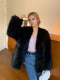 Beige Fluffy Faux Fur Jacket Women Long Sleeve Open Front Warm Cozy Coat Fall Winter Party Daily Streetwear Trendy Outerwear New