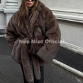 Winter 2026 New Stylish Mocha Brown Belted Wrap Fur Coat Women Street Fashion Girls Fluffy Faux Fox Fur Jacket Overcoat