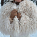 Chic Street Girls Round Neck Faux Mongolia Sheep Fur Coat Women 2026 Winter Fluffy Warm Fur Jacket Cropped Outerwear