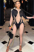 Women Sexy See Through Bodycon Jumpsuit One Piece Party Long Outfit Sheer Mesh Stitching Leopard Clubwear Jumpsuit Romper