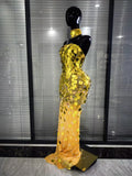 Women Luxury Sequins Strapless Crystal Bodycon Evening Party Dress Celebrity Gala Gown Birthday Club Long Floor Dress