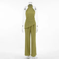 Hanging Green Pants Set Sleeveless Backless Personality Temperament Commuter Two-piece Set Summer New Women Pants Set