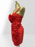 Summer 3D Bud Glam Hollow Red Suspender Dress Fashion Hot Party Performance Evening Gown Show Costumes Abito Da Cerimonia Donna