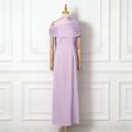 Formal Evening Party Solid Dress for Women Diagonal Collar Off Shoulder High Waist Elegant Maxi Dresses with Ribbon Female