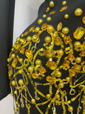 Sparkly Crystal Chains Pearls Long Sleeve Mini Dress 2025 Women Birthday Evening Party Nightclub Outfit Singer Wedding Costume