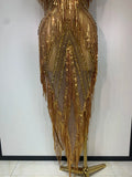Luxury Sparkly Diamonds Tassels Sexy Mesh See Through Dress Women Evening Birthday Party Nightclub Bar Singer Stage Costumes