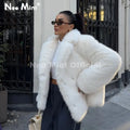 Chic Street Hot Girls Winter Pure White Faux Fur Jacket Women Fuzzy Lapel Collar Fox Fur Coat Thick Warm Outerwear