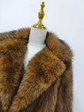 Luxury Patchwork Imitation Fur Mid Length Coat for Women Lapel Long Sleeve Spliced Pocket Loose Winter Coats Female