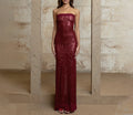 Solid Slimming Fashion Dresses for Women Strapless Sleeveless Patchwork Sequins Midi Split Dress Female Clothing