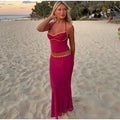 Halter Floral Beach 2 Pieces Sets Women's Backless Crop Top Long Skirt Matching Set Suit Summer Holiday Vacation Party Outfit