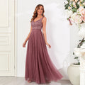 Sleeveless Evening Dresses V-Neck Sequined Embroidery Long Party Gown Clothing Elegant Mesh A-Line Formal Wedding Dress