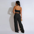 Women Set Sleeveless Strapless Tops +Wide Leg Pants Two 2 Piece Set Hole Hollow Out Outfit Summer Sexy Street Tracksuit
