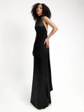 Elegant Solid Ribbon Women Halter Dress Off Shoulder Pearl Chain Backless Slim Female Maxi Dresses Wedding Gowns Chic Lady Robe