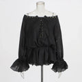 Solid Spliced Lace Up Mini Dresses for Women Slash Neck Long Sleeve High Waist Temperament Dress Female