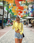 New Fungus Long Sleeve Knitted Cardigan Female Contrast Color Splice Short Top Lace Up Bodycon Sweater Cardigan Lady
