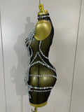 Sparkly Silver Diamonds 3D Butterfly Mesh See Through Mini Dress Women Eveing Party Birthday Bar Nightclub Sexy Stage Costumes