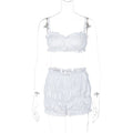 Elegant Trend Women 2 Piece Set Ruched Tracksuit Summer Sexy Ruffles Skinny Camisole+Shorts Casual Streetwear Outfits