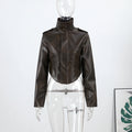 Women's Chic Faux Leather Jacket Fashion Lapel Zipper Irregular Hem Waist Cropped Pu Coat Lady 2026 Spring Chic Street Outerwear