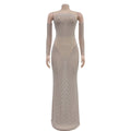 Beautiful Rhinestone Sheer Mesh Maxi Dress With Gloves Glam See-Through Diamonds Long One-Piece Dress Birthday Outfits