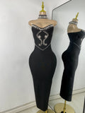 Luxury Rhinestone Women Elegant Strapless Beading with Necklace Bandage Celebrity Outfit Birthday Dress Evening Party Prom Gown