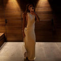 Brown One Shoulder Backless Long Dress Sexy Women's Draped Casual Maxi Dresses Summer Evening Party Wedding Guest Cocktail Black
