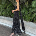 Elegant Polka Dot Long Dress Summer Scarf Ribbon Ruffle Halter Pleated Dress Luxury Sleeveless Women's Evening Dresses