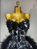 Sparkly Black Sequins Two Pieces Set for Women Party Evening Prom Celebrate Birthday Photo Shoot Dress Nightclub Dance Costume
