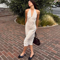 Polka Dot Hanging Neck Long Dress Women Elegant Strapless Sexy Lace-up Sleeveless Backless Fashion Club Party Dresses